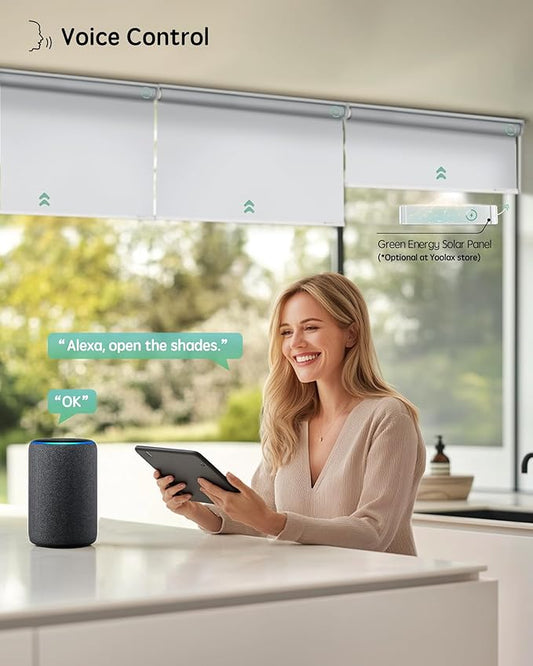Yoolax Motorized Blinds with Remote, Automatic Window Shades Work with Alexa