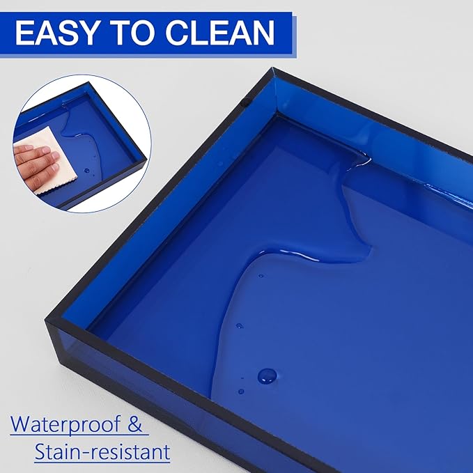 Acrylic Tray 5mm Thicken for Vanity Makeup, Perfume, Jewelry Holder, Napkin, Blue 12x6'' Decorative Serving Tray for Bathroom, Toilet Tank, Sink Countertop, Living Room,Dresser, Coffee Table