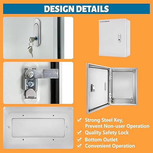 Outdoor Electrical Box 20 x 12 x 10''D NEMA 4X Enclosure Steel Box, Waterproof