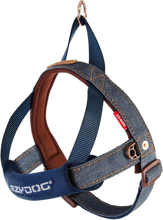 EzyDog Quick Fit Dog Harness, Soft Neoprene Padding - X-Large, Denim | Fast One-Click Buckle, Adjustable Fit, Strong Reinforced Materials, Reflective Stitching, No Pull Dog Harness, Easy Walking