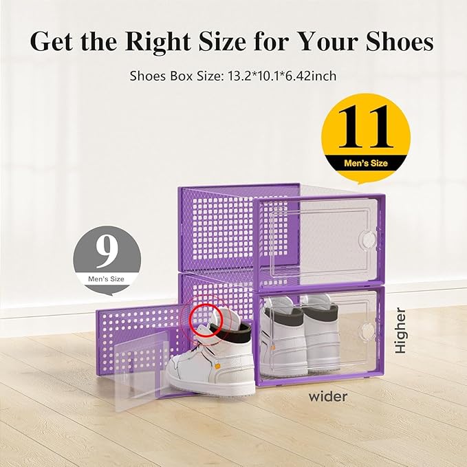 Kuject X-Large Shoe Storage Boxes Organizers Clear Plastic Stackable 12 Pack