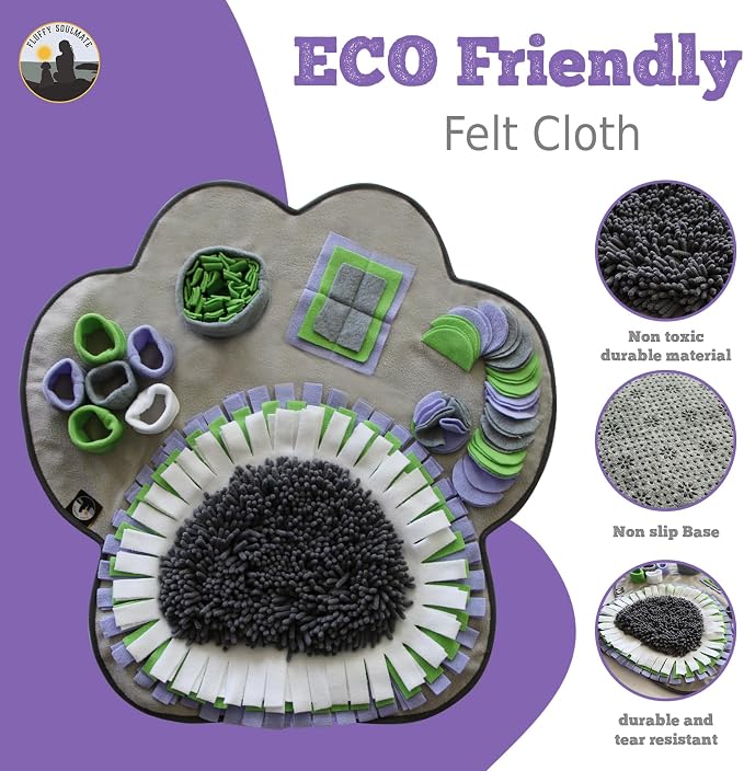 Paw Shaped Snuffle mat 29"x29" for Small, Medium, Big Size Dogs, Cats; Interactive Slow Feeding Sniffing mat for Mental Stimulation, Puzzle Toy for Encourages Natural Foraging Skills