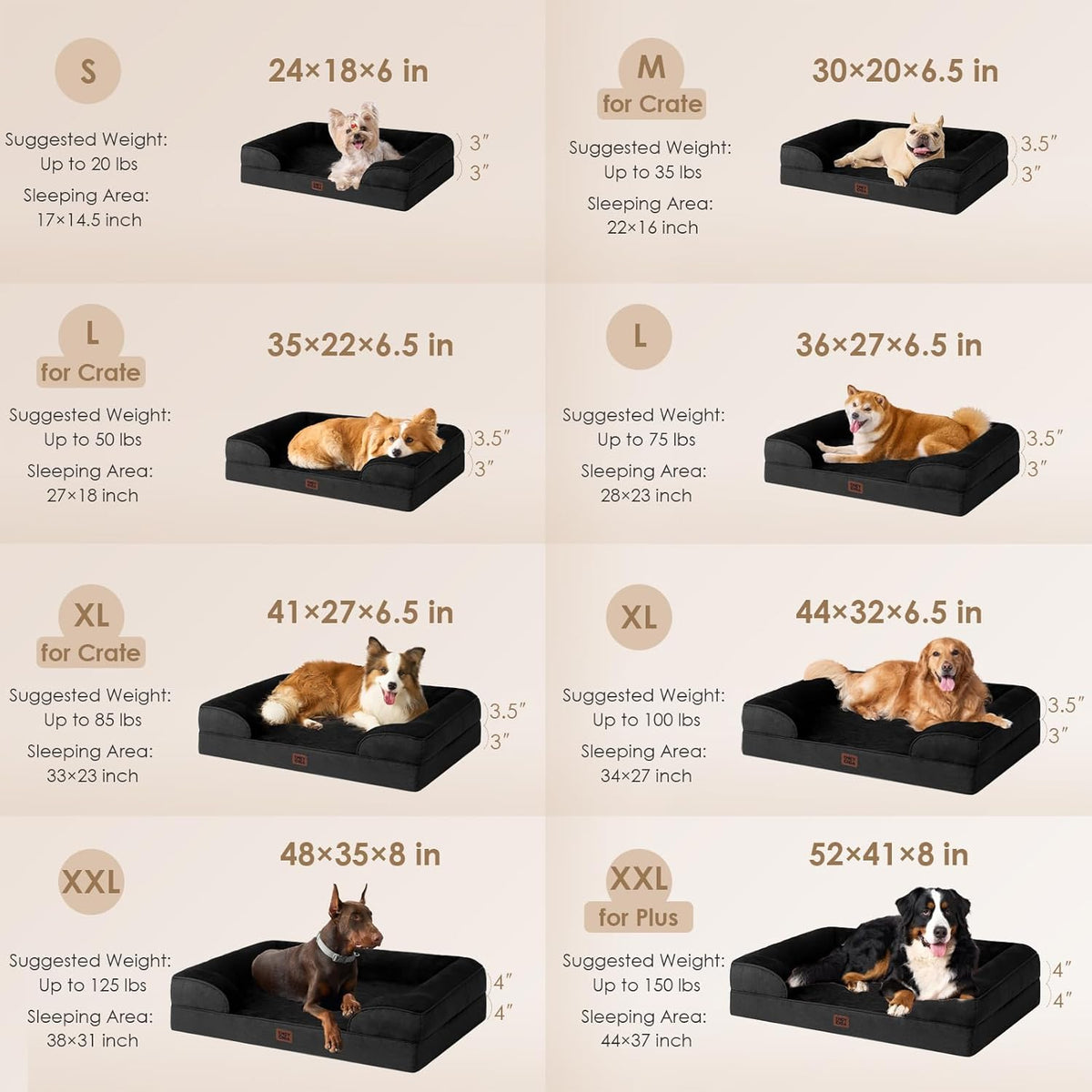 EHEYCIGA Orthopedic Dog Beds for Large Dogs, Waterproof Memory Foam Large Pet Bed with Sides, Non-Slip Bottom and Egg-Crate Foam Dog Couch Bed with Washable Removable Cover, Black