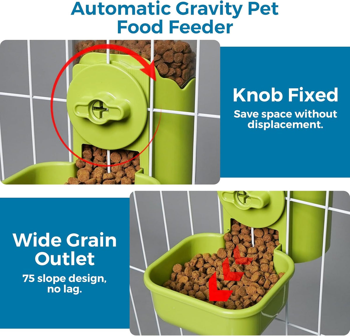 VANNON Small Animal Hanging Automatic Food Dispenser, 35oz Gravity Pet Feeder for Cage, Food Bowl for Rabbit Puppy Cat Ferret Guinea Pig Chinchilla Parrot (Green)
