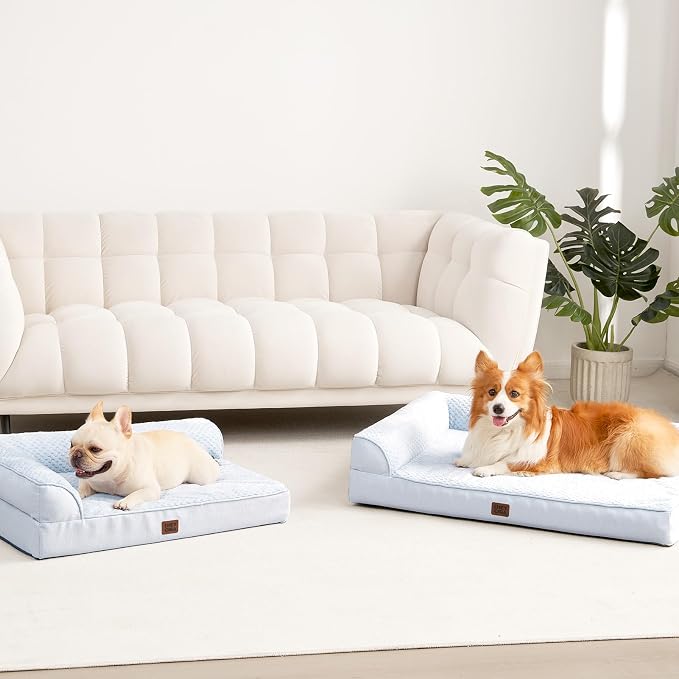 EHEYCIGA Memory Foam Dog Bed for Crate, L Plus Orthopedic Dog Bed, Washblue | Washable Removable Cover, Waterproof Flat Pet Sofa Couch with Nonskid Bottom, 41x27x6.5