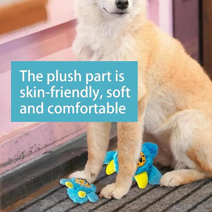 Plush Squeaky Dog Ball, Little Monster Puppy Toys Suitable for All Breeds, Chew Guard, Floating Water and Durable Interactive, Round and Soft (Blue, Large)