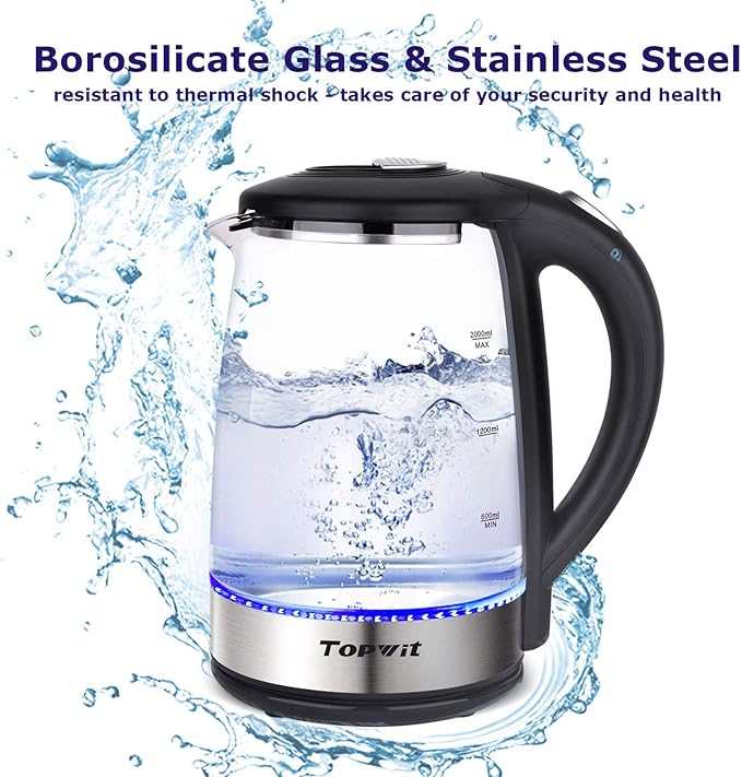 TOPWIT Electric Kettle Glass Hot Water Kettle, 2.0L Water Warmer, BPA-Free