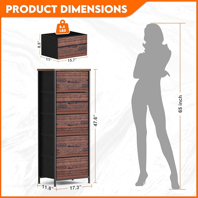 5 Fabric Drawer Dresser for Bedroom, Chest of Drawers