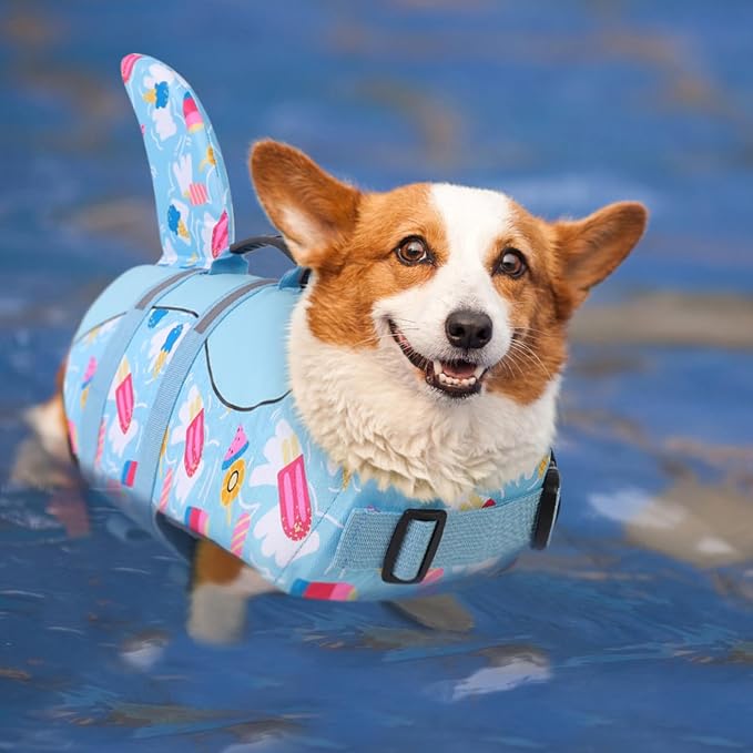 Shark Dog Life Vest for Swimming, Boating, Kayaking, Surfing, Canoeing - High Buoyant Dog Life Jacket, Ripstop High Flotation Swimsuit for Small, Medium, Large Dogs (Blue, XXL)