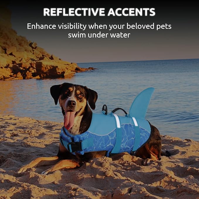 Shark Dog Life Jacket, Dog Life Vest for Swimming, High Buoyant Doggie Swimming Vest, Adjustable Easy On Pet Swim Jackets for Small, Medium, Large Breeds (Blue,M)