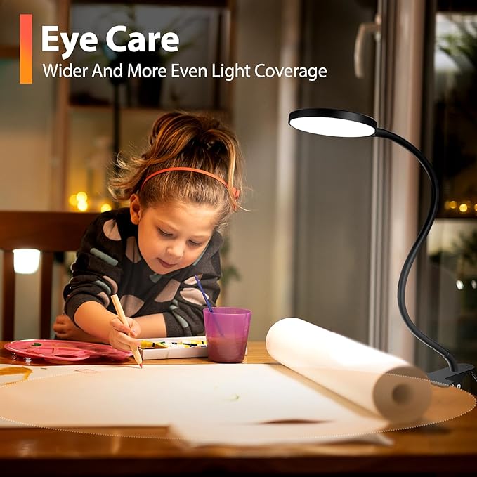 Reading Light with Remote, LED Desk Lamp Clip on [1H Timer & Nightlight] RA>95 Dimmable Flexible Gooseneck, Reading Lamp with Clamp for Table - 3.5'' (Adapter Included)