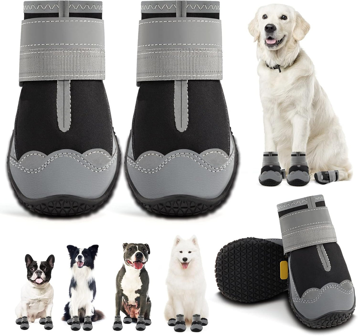 Dog Shoes for Small Dogs, Dog Boots & Paw Protectors for Hardwood Floors, Outdoor Dog Booties for Hot Pavement Winter Snow Hiking, Waterproof Dog Shoes with Reflective Strips Size 2