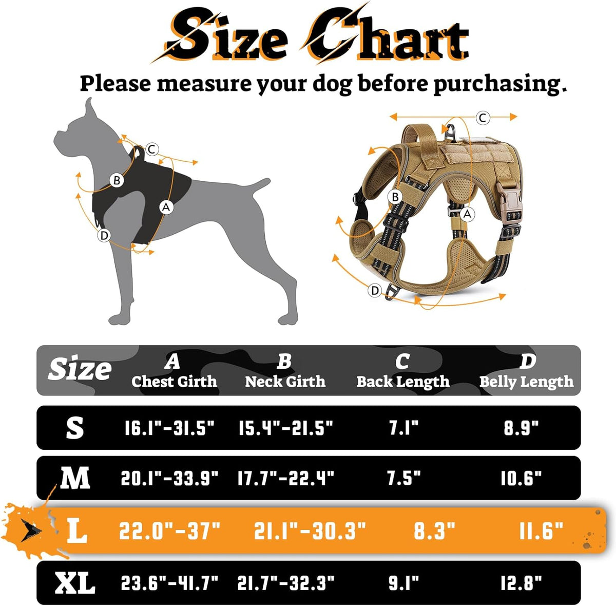 rabbitgoo Dog Harness for Large Dogs No Pull, Tactical Service Pet Vest with Molle and Control Handle, Adjustable and Reflective Military Harness for Easy Walking and Training, Brown, L