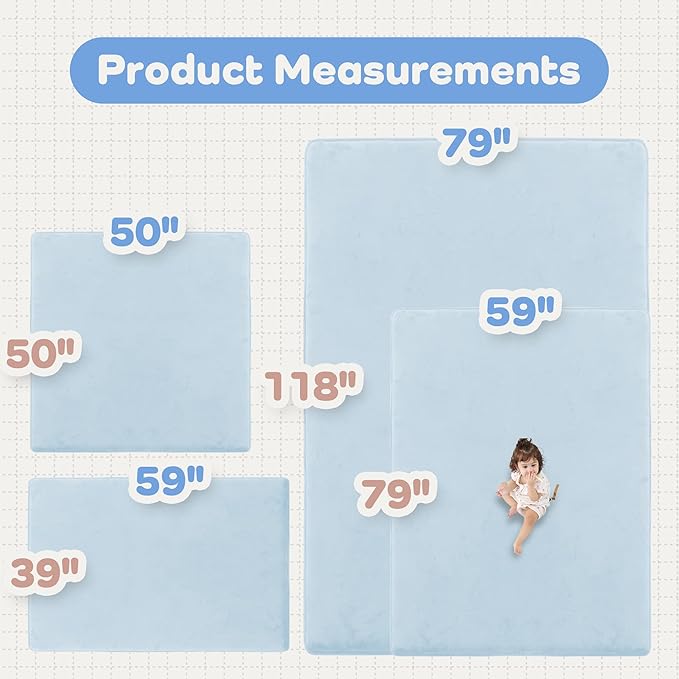 PaPaMat 1.5" Thick Baby Play Mat for Floor, 50x50 Playpen Mat, Pro Soft Flannel Foam Mats Toddler Infant Kids Crawling for Nursery Rug Playroom Living Room Waterproof Easy Care Non-Slip (Baby Blue)