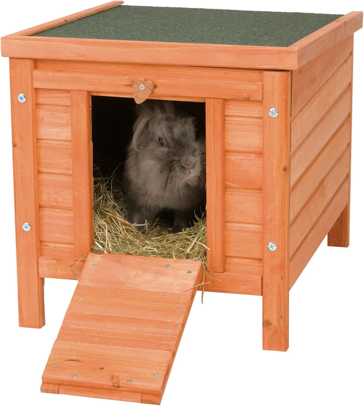 TRIXIE natura XS Small Animal House - Outdoor/Indoor Rabbit Hideout with Hinged Roof & Raised Floor - Solid Wood House with Entry Ramp, Weather-Resistant Home for Bunnies & Guinea Pigs - Brown