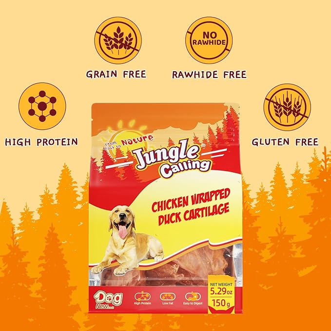 Jungle Calling Dog Treats, Chicken Jerky Dog Treats, Rawhide Free Chicken Wrapped Bones Training Chews, Made with Real Meat and Duck Cartilage Chewy Snacks