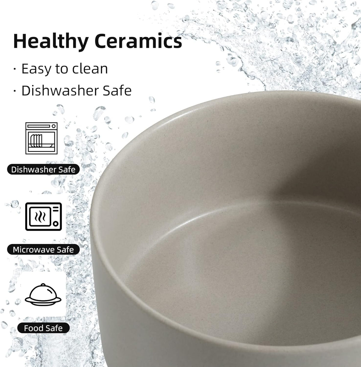 Non-Slip 8.2inch Ceramic Dog Food and Water Bowl for Large Breed Dogs, Pet Bowl for Replacement (Single Bowl, Grey)