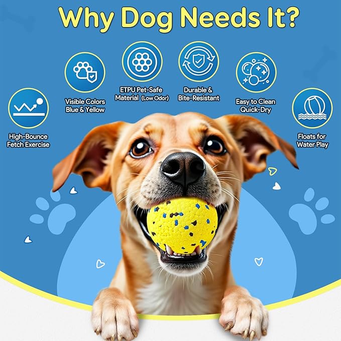 Dog Balls Tennis Ball Toys Dog Toys for Aggressive Chewers Durable Teething Chew Toys Water Toy Fetch Ball for Large Medium Small Dog and Puppies (4 Balls)