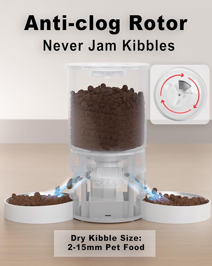 Automatic Cat Feeder for 2 Cats, 4.2L Dual Food Dispenser, Portion Control