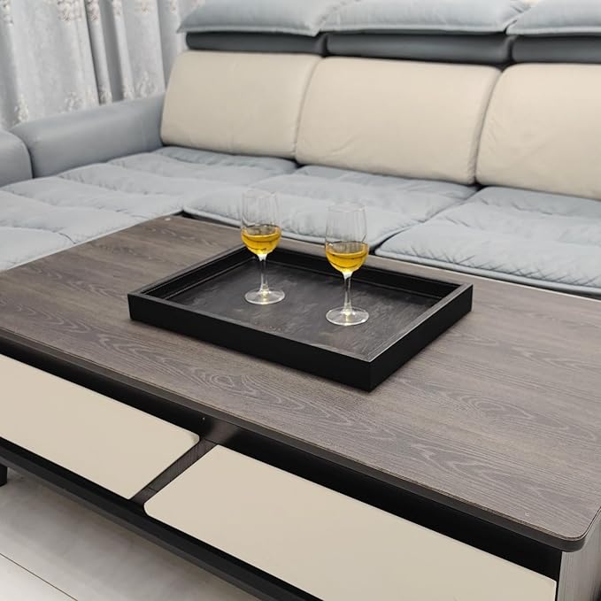 20 * 14 inches High-End Light Luxury Leather Rectangle Oversized Service Tray for Ottoman Tray, Coffee, Food, Family Dinner, Picnic, Party Essentials (Black, 20 * 14 inch)