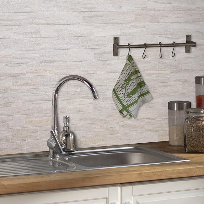 AULIGET 100-Piece Beige Slate Peel and Stick Backsplash Wall Tiles, Laundry Room