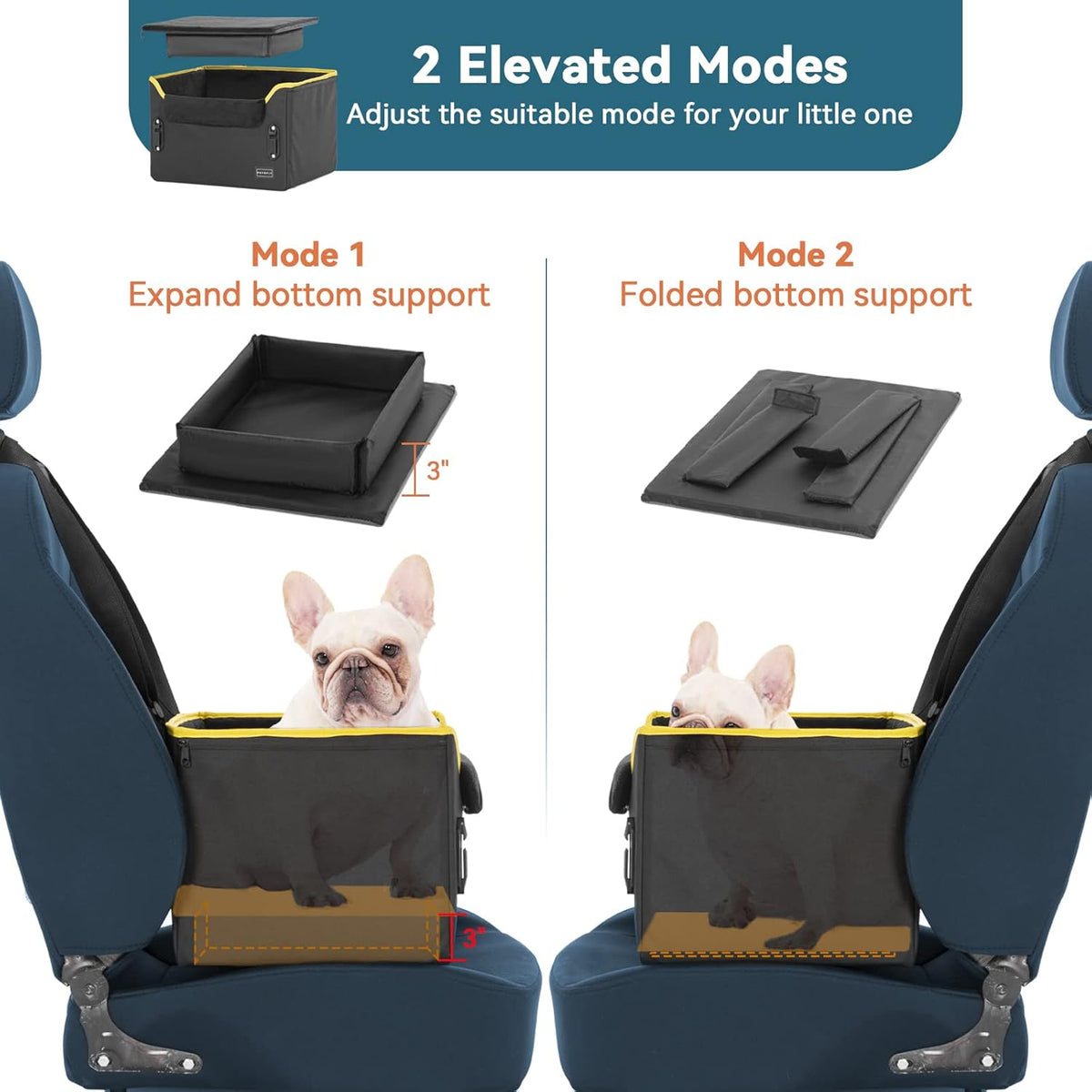 PETSFIT Small Dog Car Seat, Patent Safety Buckles Car Seat for Dogs, Puppy Car Seat with Safety Belt, Suitable for Small Pets Up to 25lbs (Black)