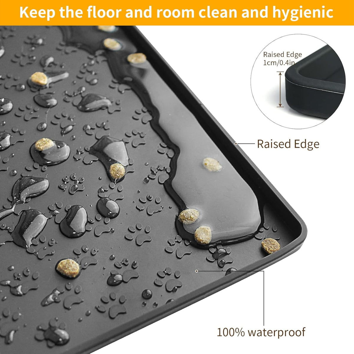Ptlom Pet Placemat for Dog and Cat, Mat for Prevent Food and Water Overflow, Suitable for Small, Medium and Big Pet,24.5" 16.5", Black