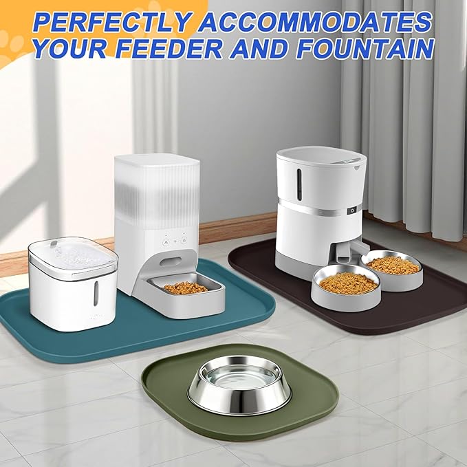 SMILOOL Waterproof Silicone Pet Food Mat with Raised Edge for Dog & Cat | 22" x 14" Non-Slip Pet Feeding Mats with Lip for Food & Water Bowl, Food Grade, Easy Cleaning, Light Gray
