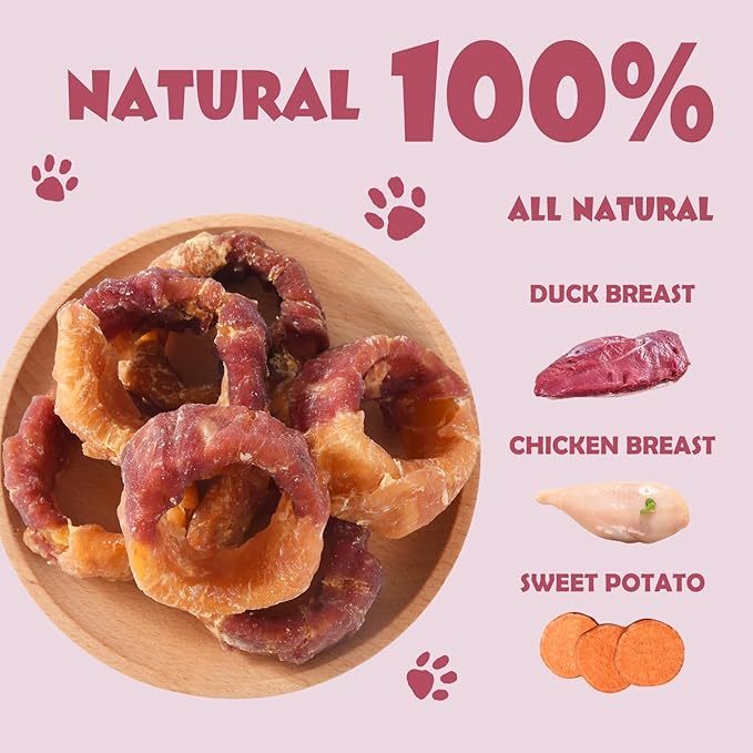 ASMPET Dog Treats, Chicken & Duck Wrapped Sweet Potato Donut, Gluten and Grain Free