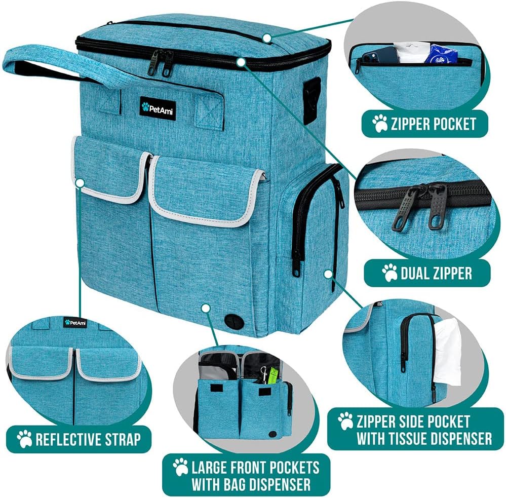PetAmi Dog Travel Bag Pet Supplies Accessories Organizer for Traveling, Camping, Weekend; Cat Pet Travel Bag Kit Includes 2 Food Storage Containers, 2 Collapsible Bowls, 1 Feeding Mat (Teal Blue)