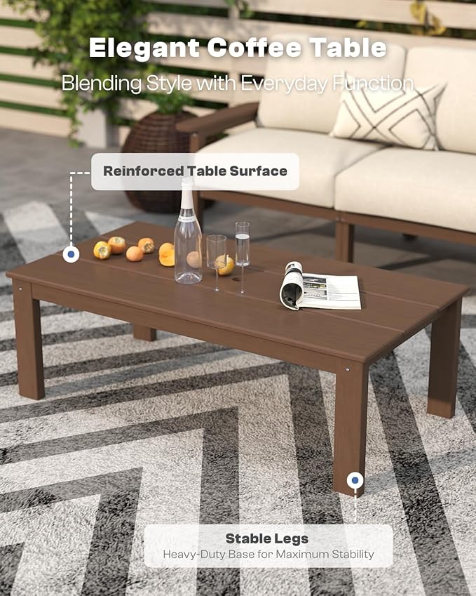 Patio Kingdom 7 Piece Patio Furniture Set, HDPE Outdoor Sectional with Beige Washable Thick Cushions, Coffee Table & Side Table, Patio Conversation Sets for Lawn, Garden, Porch, Balcony (Brown Frame)