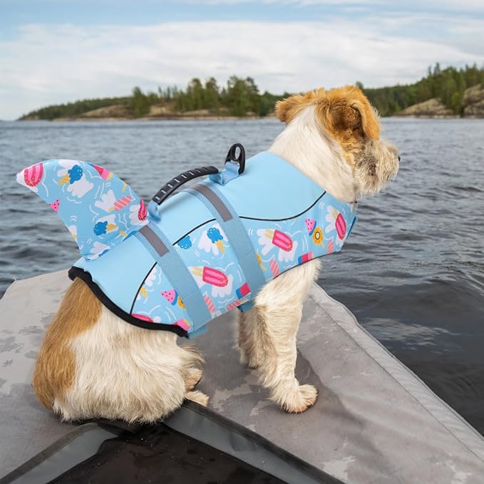 Shark Dog Life Vest for Swimming, Boating, Kayaking, Surfing, Canoeing - High Buoyant Dog Life Jacket, Ripstop High Flotation Swimsuit for Small, Medium, Large Dogs (Blue, XXL)