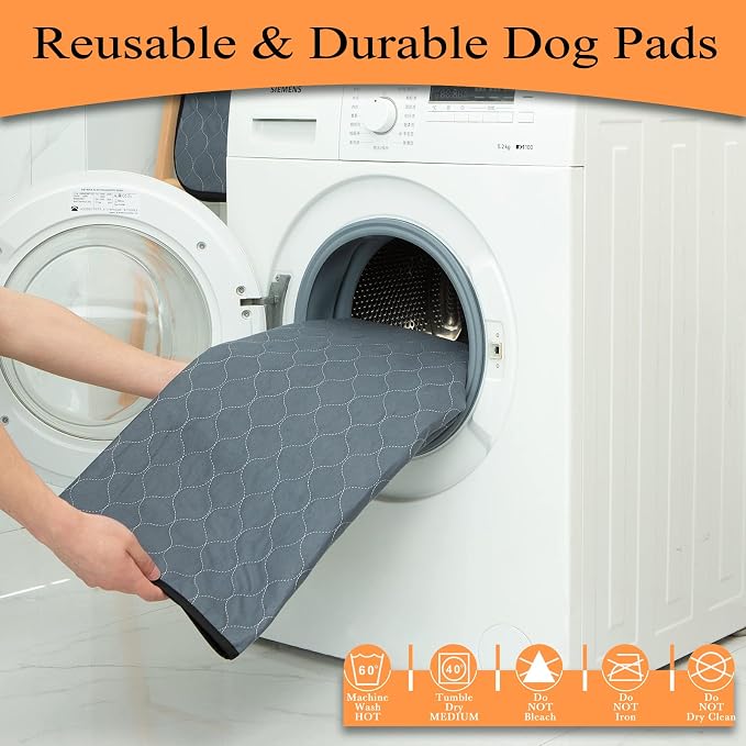 Bunlitent Washable Pee Pads for Dogs 41" x 41", Non-Slip and Leak-Proof | 5 Pack,Reusable, Quick Dry, Large Anti-Slip, Waterproof, Whelping Pad for Pet, Playpen, Incontinence, Large, Grey