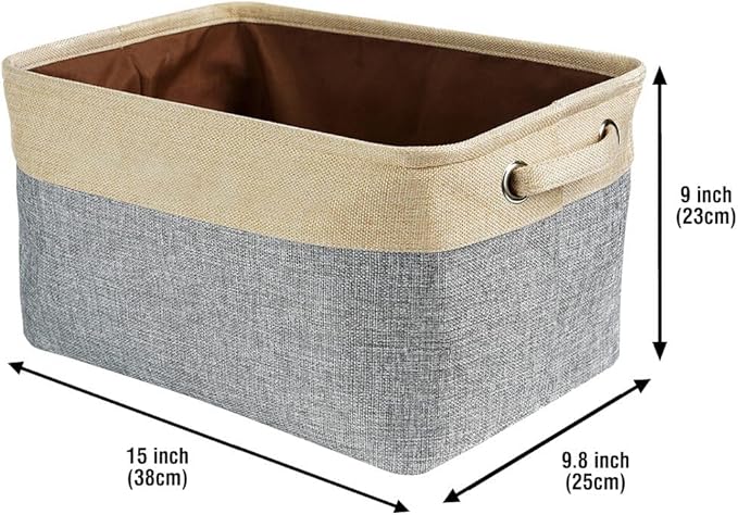Personalized Foldable Storage Basket with Lovely Dog Yorkie Collapsible Sturdy Fabric Pet Toys Storage Bin Cube with Handles for Organizing Shelf Home Closet, Grey and White