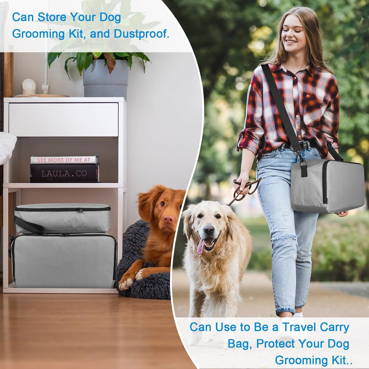 Beautyflier Pet Grooming Supplies Organizer, Protective Tote Bag Case for Pet Grooming Kit & Vacuum Suction Dogs Cats Hair, Travel Pouch Bag for Pet Dog Grooming Vacuum Kit, Bag Only (Gray)