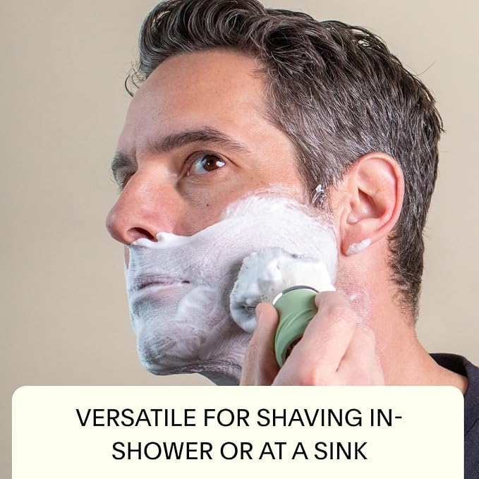 Leaf Shave Grooming Brush - Metal & Silicone Handle, Sage | Measuring cup handle for use with soap and bowl sets, compatible with soap bar and accessories