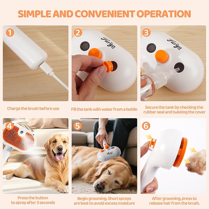 Anti-static Cat Steam Brush,3-in-1 Dog Brush & Gentle Grooming Fur Removal Tool for All Pets,Furmist Comb,Dog Brush,Cat Brushes,Pet Steam Brush,Self-Cleaning with Release Button for Long Short Hair
