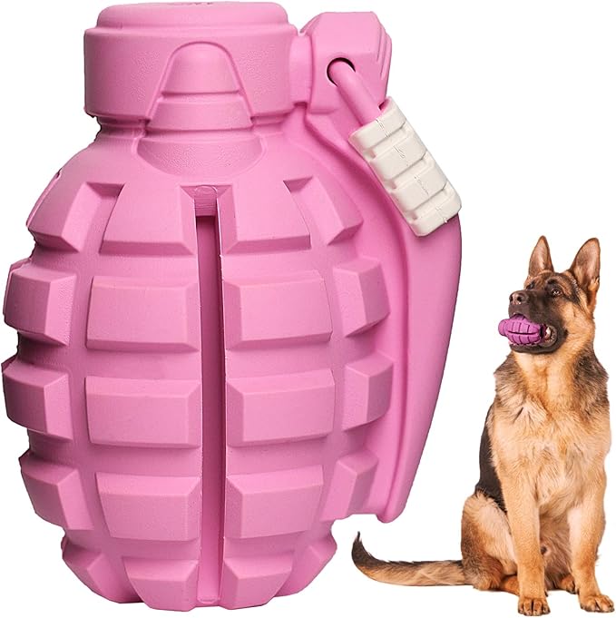 Dog Toys for Aggressive Chewers Large Breed, for German Shepherd, Indestructible Interactive Treat Dog Toys for Large Medium Breeds, Food Grade & Tough Rubber, Fun to Chew, Chase and Fetch (Pink)