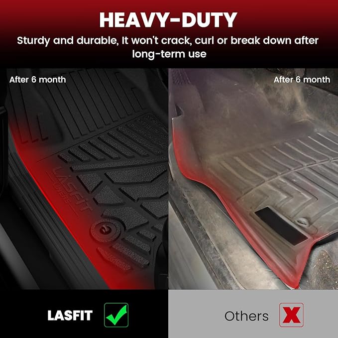 LASFIT Floor Mats 2014-2018 for Chevy Silverado/GMC Sierra 1500, 2015-2019 2500HD 3500 HD (Double Cab, Bench Seat Only) All Weather TPE Custom Fit Car Floor Liners, with Carpet Floor Only