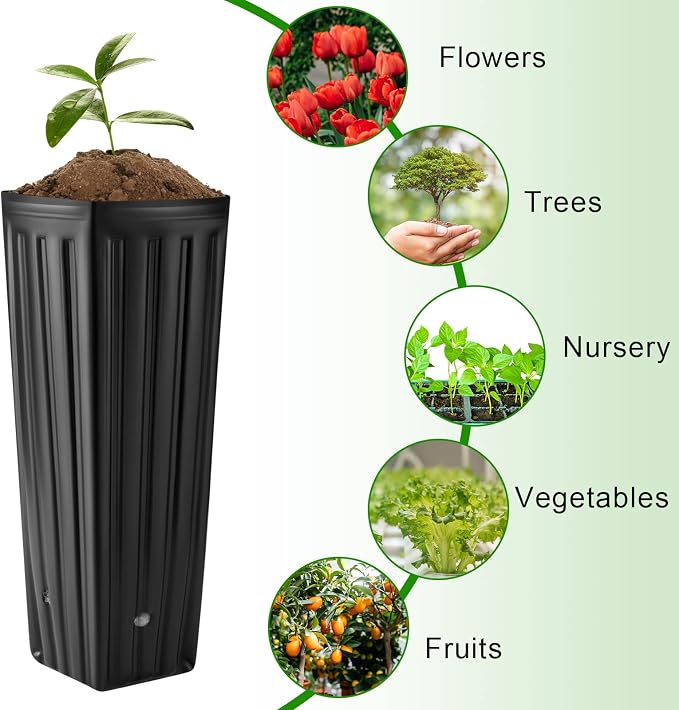 Nuenen 500 Pcs Tall Pot Plastic Deep Plant Nursery Pots Black Seedling Flower Plant Container with Drainage Holes for Indoor Outdoor Gardening (11.8" H X 3.9" W)