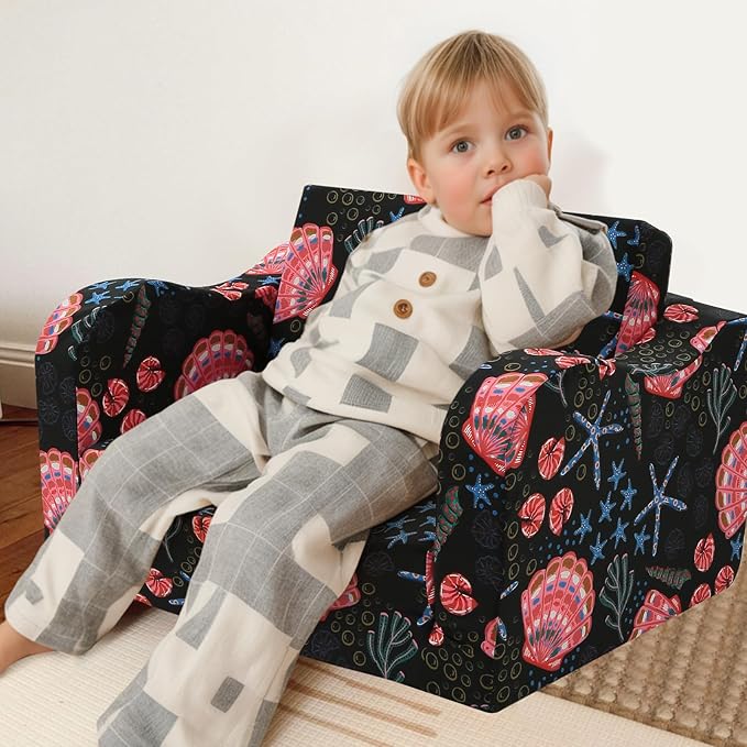 MeMoreCool Folding Kids Couch – 2-in-1 Toddler Sofa Bed, Lounge Chair for Ages 1-3, Playroom Furniture with Removable Cover Lightweight & Portable | Washable | Ideal for Naptime or Travel