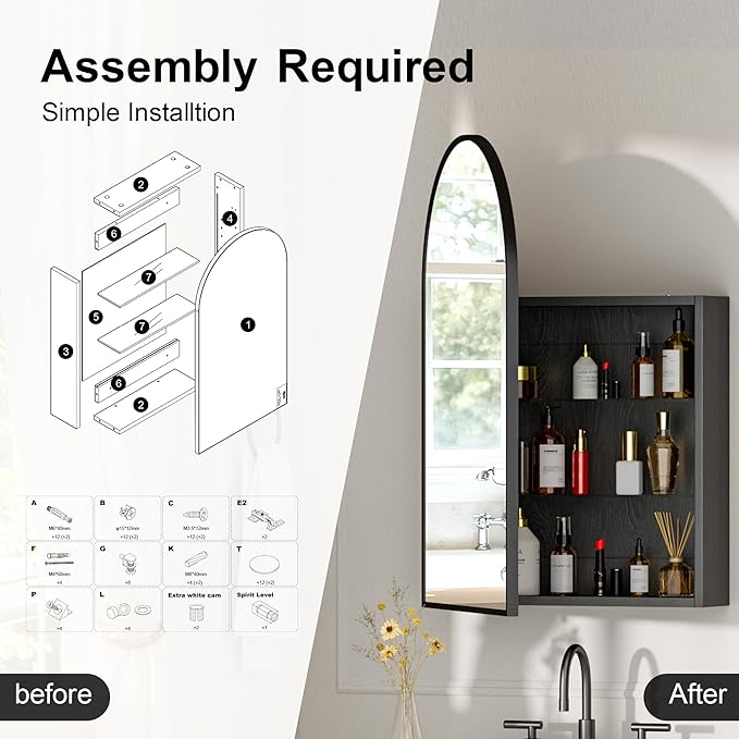 Brushed Black Arched Medicine Cabinet