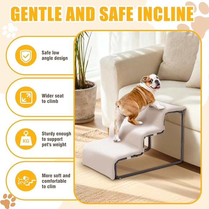 3-Step Pet Stairs with Soft Cushions for Small & Medium Pets Easy Climbing to Bed, Chair, Sofa, Windowsill Sturdy & Safe Design (Pet Stairs Only)