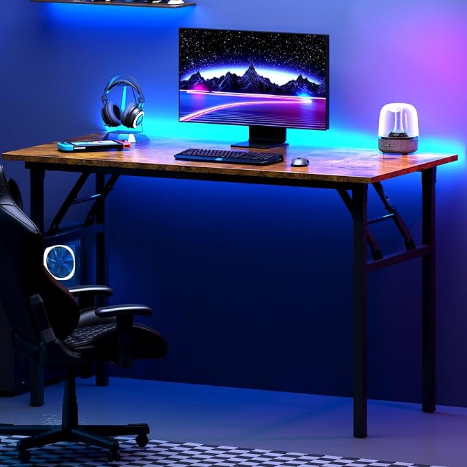 DlandHome Computer Desk Folding Table 39.4 inches Writing Desk for Small Space Folding Desk Laptop Desk No Assembly Required Retro&Black