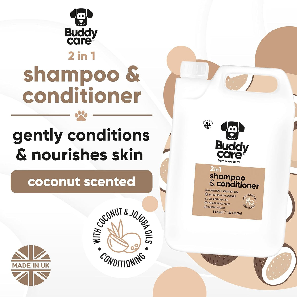 2in1 Dog Shampoo & Conditioner by Buddycare | Coconut Scented | with Aloe Vera and Pro Vitamin B5 (169.07oz)