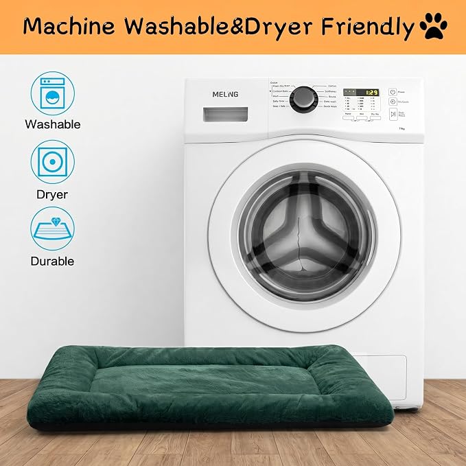 Dog Crate Pad Washable Dog Bed for Crate Small Cozy Mat 24-Inch Green | Ultra Soft Kennel Pad,Anti-Slip Bottom,Fits for Most Metal Crates,Comfortable Sleeping Pet Mat