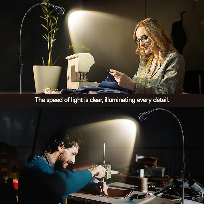 SUNMORY Adjustable LED Beam Floor Lamps for Living Room, Reading Lamp with Flexible Gooseneck, Dimmable Zoomable Spotlight, Work Light, Touch Control, Task Crafting Standing Lamp for Office Bedroom
