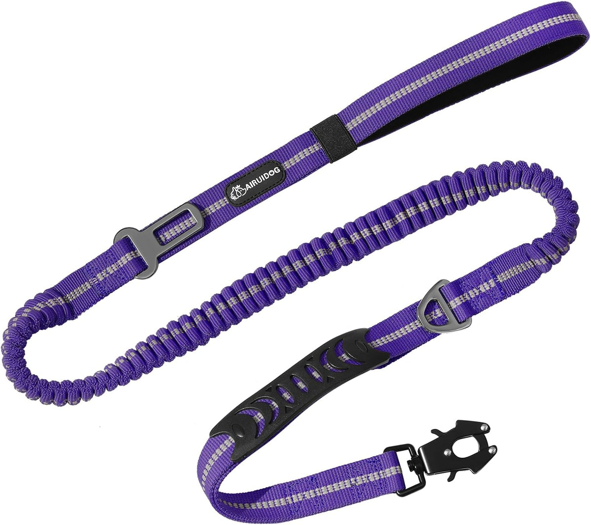 Heavy Duty Bungee Dog Leashes, 4-6FT Shock Absorbing Tactical Dog Leash with 2 Padded Handles, Metal Carabiner Clip,Car Seatbelt, Reflective Dog Leash for Medium Large Dogs (Purple)