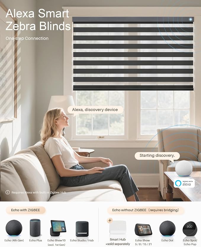 Smart Zebra Blinds for Windows, Alexa Motorized Blinds