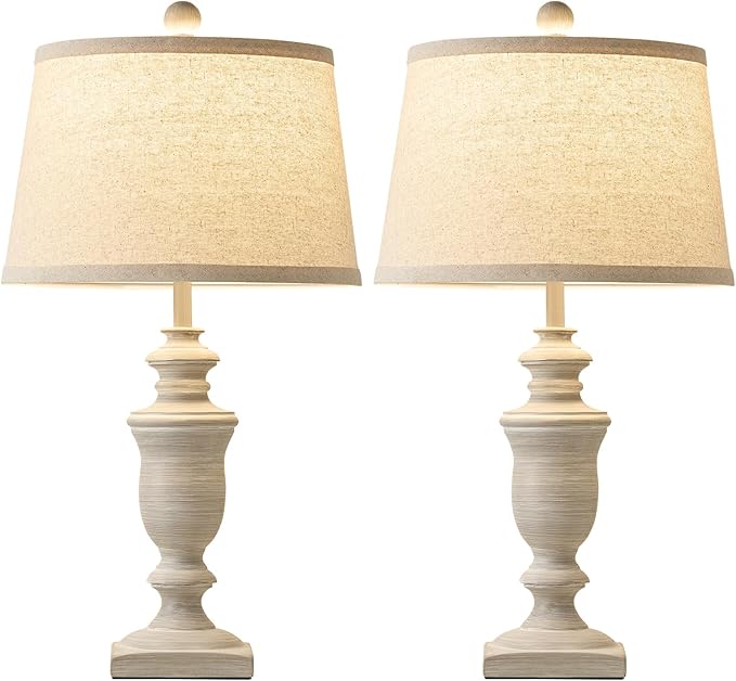 23" Farmhouse Table Lamps Set of 2, 3 Way Dimmable Lamps with 2 LED Bulbs and Rocker Switch, Vintage Nightstand Lamp for Bedroom Living Room Office End Table Entryway, Antique Grey